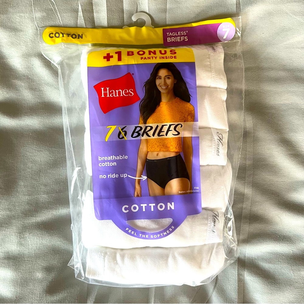 Hanes Briefs, Tagless, Size 7, 6-Pack + 1 Bonus, 100 Percent Cotton